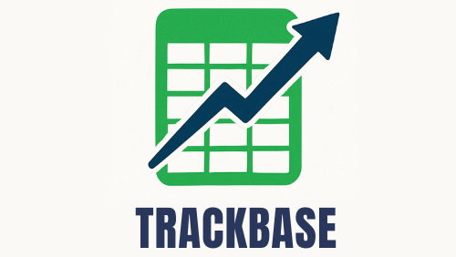 Logo of Trackbase with a green chart and blue arrow on a white background
